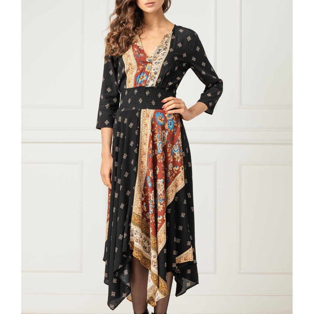 DESIGUAL‎ WOMEN'S GELIA BOHEMIAN HANDERKERCHIEF MIDI DRESS SZ 38 - US 6